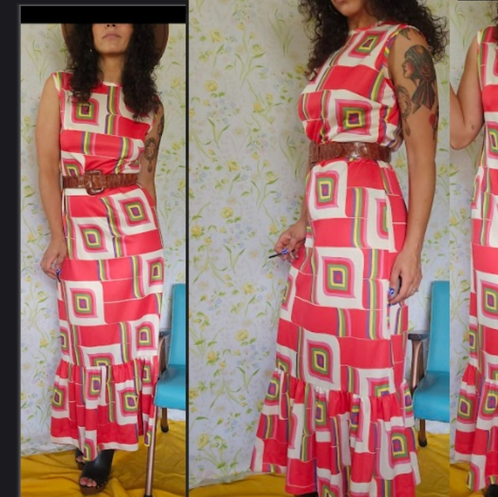 1970s Mod Psychedelic Maxi